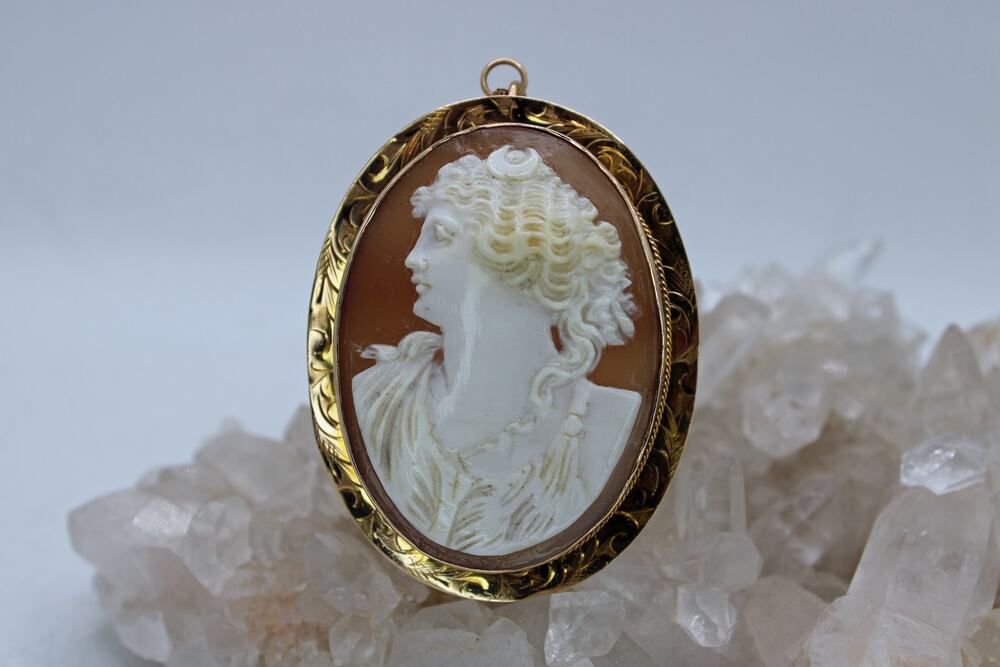 Early 20th Century 10kt Gold Carved Cameo Pendant/Brooch